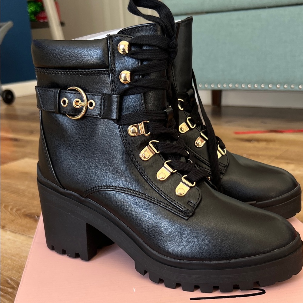 Wild Pair Black Lace Up Boots with Gold Details
